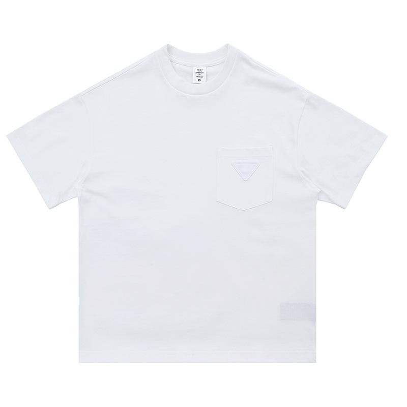 

Мужская уличная одежда весна-лето, простой модный топ с нагрудным карманом, повседневная вышитая футболка с коротким рукавом M белый