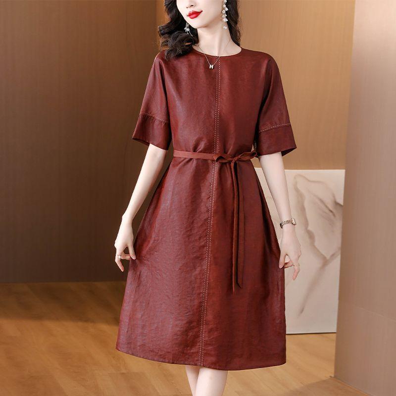 

Export Fancy Turtle Pattern Fragrant Cloud Yarn Silk Dress Red Brown L