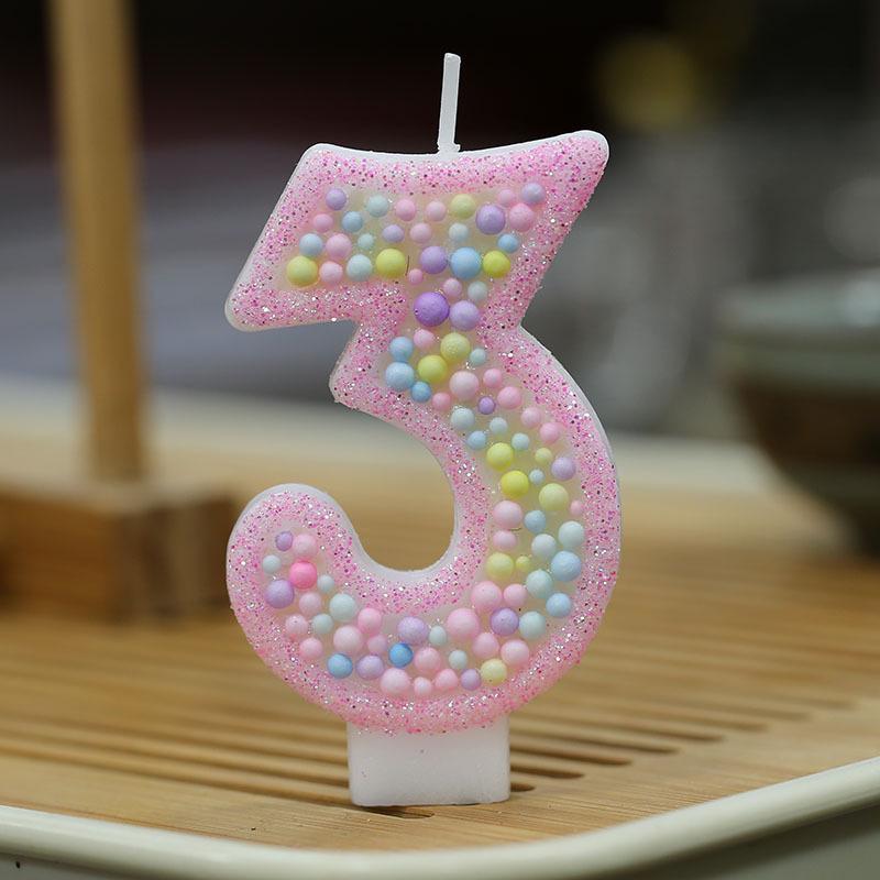 Creative Macaron Number Candles 0-9 - Birthday Decoration with Small Colorful Balls