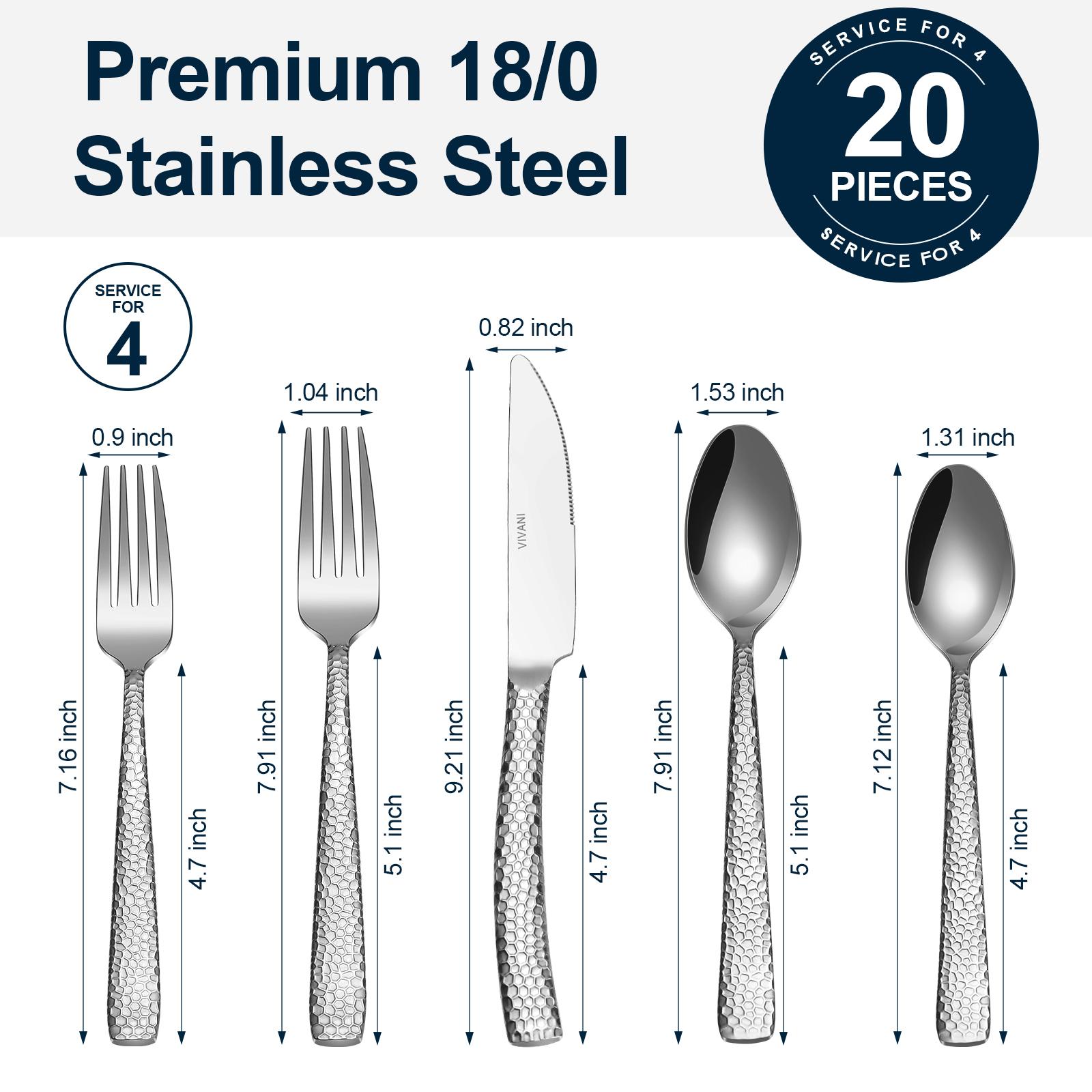 

20 шт. Набір столових приборів з нержавіючої сталі Золотий/Срібний/Чорний Молоточковий нержавіючий сталевий столовий посуд Західний столовий посуд Ніж Вилка Ложка