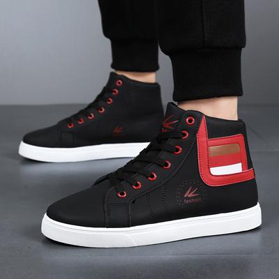 Fashion Men High-top Flats Shoes Plus Size 46 Spring Men Casual Leather Shoes Hot Sale Male Designer Shoes Student Boards Sneakers Tenis