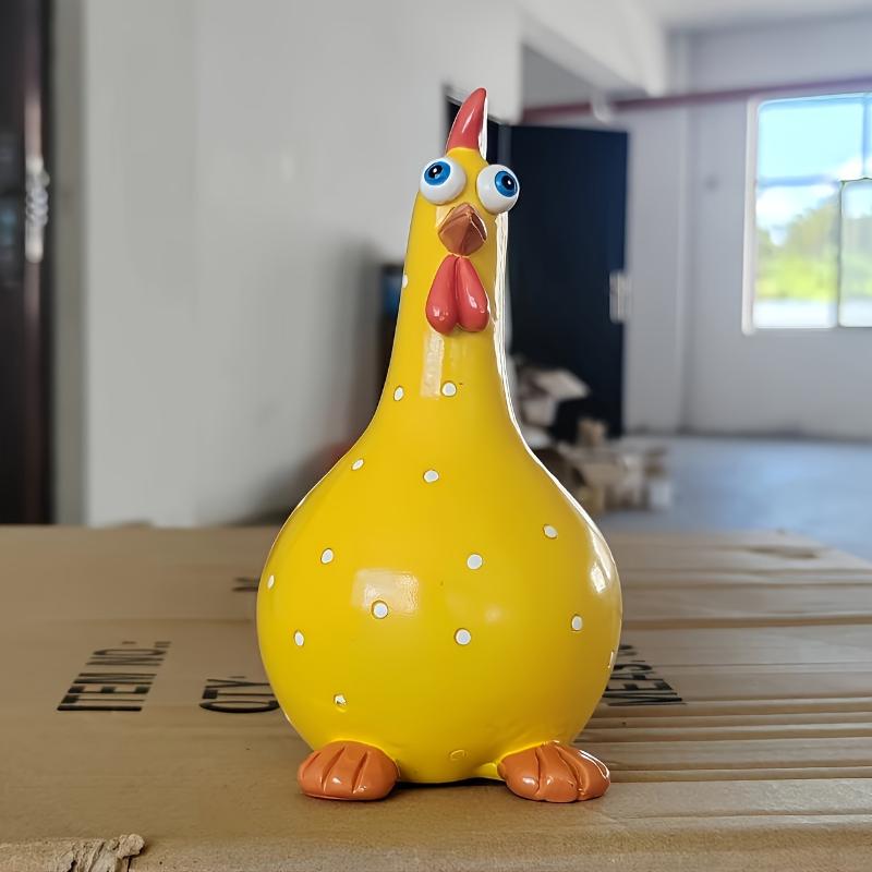 Cute Large-Eyed Polka Dot Rooster Resin Figurine Chicken Statue Indoor Outdoor Garden Decor Creative Ornament Festival Gifts
