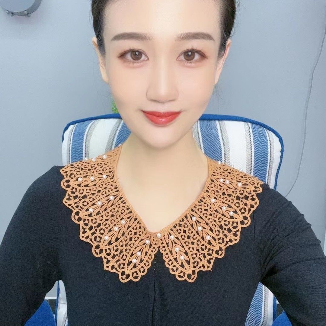 

[Кружевной воротник с бусинами] Корейская версия кружевного женского ажурного капокового шелкового платка для лета с защитой от солнца, универсальный воротник-подделка