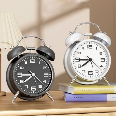 3D-Dial Metal Frame Alarm Clock Silent Operation Black Metal Frame Twin Bell Loud Alarm Clock with Matte Finish