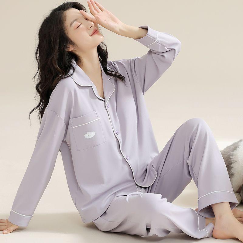 Cartoon Bear Spring and Autumn French Pajamas Female Cartoon Imitation Cotton Long-sleeved Trousers Cloud Cotton Casual Loungewear Set