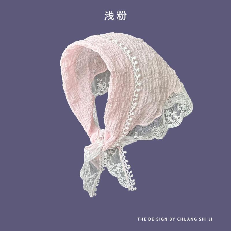 White sweet lace flower scarf elegant feminine headband thin breathable artistic style travel accessory