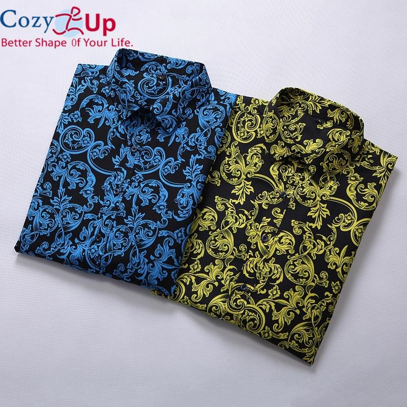 Cozy Up Men Floral Printed Slim Short Sleeve Shirts Summer Hawaiian Vacation Party Casual Red Blue Black Shirt Camisa Masculina