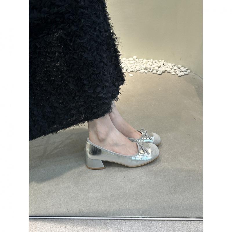 2025 spring and autumn new gentle thick heel high heels small fragrant wind shallow mouth single shoes spring and summer French with skirt night