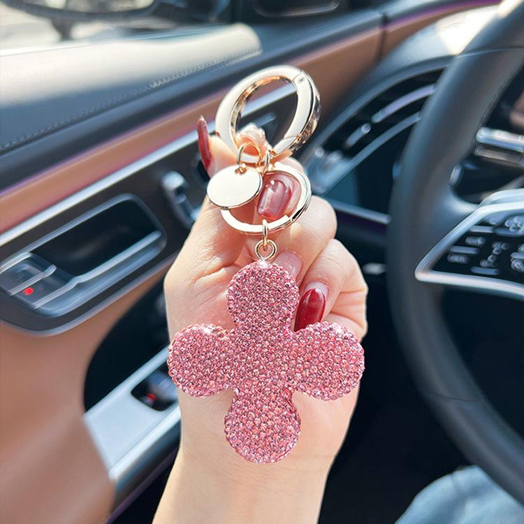 Exquisite Diamond-Studded Ceramic Four-Leaf Clover Keychain Pendant