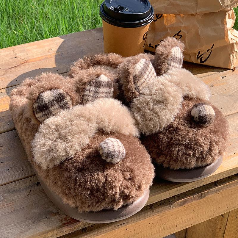 

Милые хлопковые тапочки с кроликом зимние мужские и женские теплые домашние комнатные и уличные нескользящие хлопковые мопы 44-45