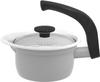 Fuji Enamel Saucepan, 1.4L, Light Gray, Induction Compatible, Glass Lid, with Draining Hole, E-na Pot EP-1.4L.LG