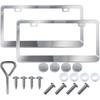 2PCS Stainless Steel Car License Plate Frames, 2 Holes License Plate Holder Car Tag With Washers And Screw Caps, Universal Licence Plate Cover Auto