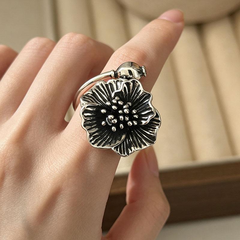 Xiaomi BF CLUB 925 Sterling Silver Ring For Women Jewelry Retro Flower Open Vintage Handmade Ring Allergy For Party Birthday Gift