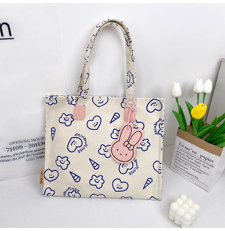 Cute Cartoon Canvas Shoulder Bag - Large Capacity, Fashionable & Versatile Heart Tote for Women