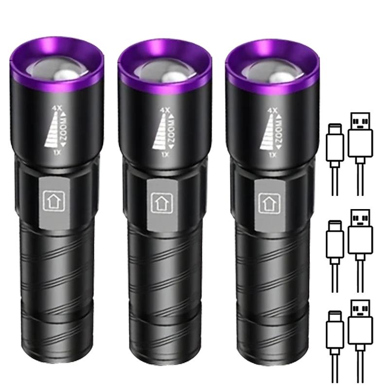 UV Flashlight LED Ultraviolet Torch Zoomable Mini Ultra Violet Lights 395/365nm Inspection Lamp Pet Urine Stain Detector Tools