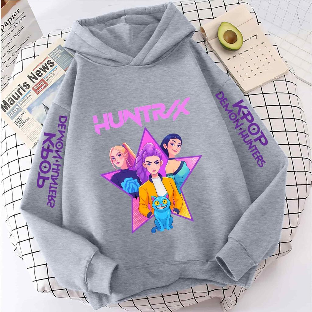 2025 KPop Devil Hunter Cartoon Girl Hooded Sweatshirt Warm Children's Korean Wave Fashion Casual Top Casual Girl Clothing