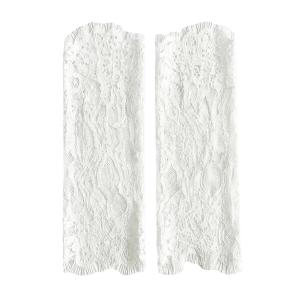 

Pearls Decoration Fingerless Lace Gloves Ruffle Edge Thin Bridal Arm Sleeves Solid Color Mesh Wedding Gloves Sun Protection
