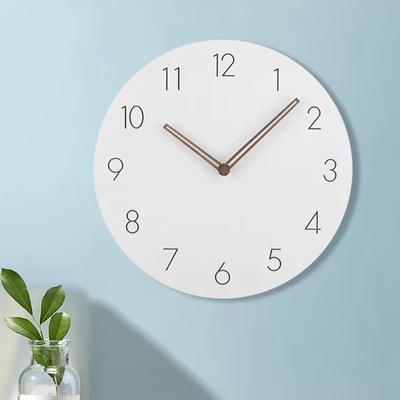 Elegant 12Inch Wood White Round Wall Clock Quiet No Ticking Battery Operated Easy To Read for Various Decoration Styles