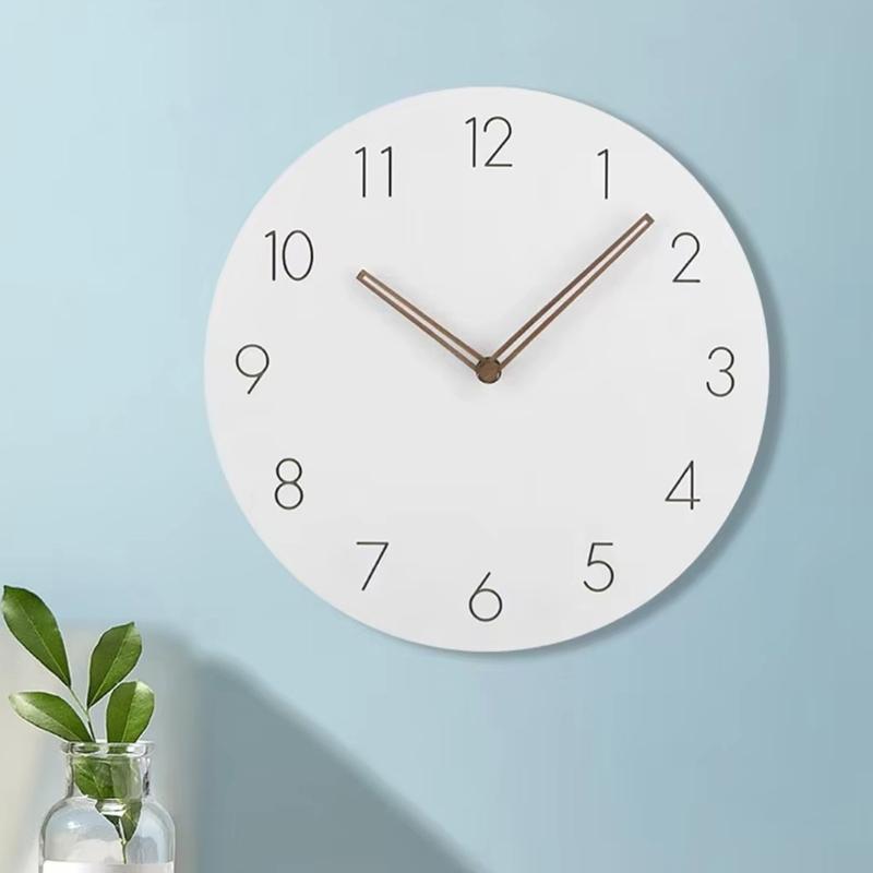 Modern 12Inch Decorative White Wooden Wall Clock Battery Operated Quiet Quartzs Movement for Living Room Bedroom Office