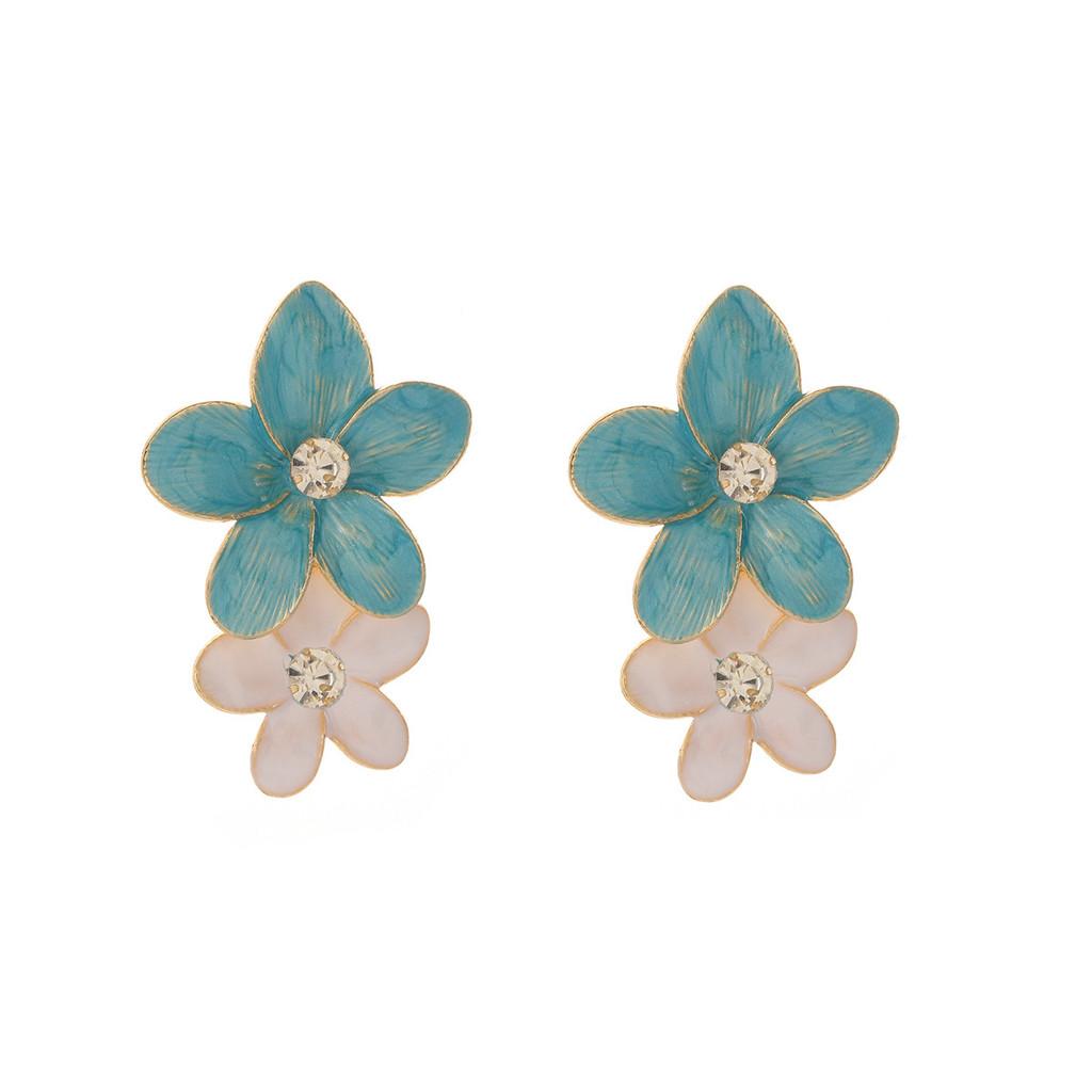 Pinkdudu Drip Glaze Rhinestone Flower Studs Fresh Sweet Vacation Temperament Earrings Elegant Floral Jewelry for Women PD2519