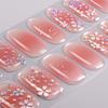 16Tips Glitter Flowers Gel Nail Strips Full Cover Aurora Cherry Blossoms Baking-Free Gel Nail Sticker DIY Manicure Decoration