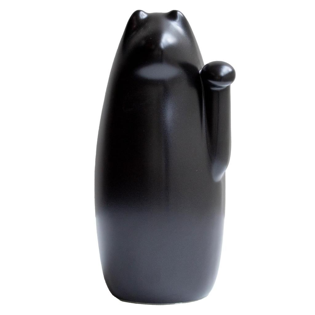 SETOMANEKI Maneki Neko (Lucky Cat) Seto Ware Ornament, Good Luck Charm, Simple Decorative Figurine (Black, Medium)
