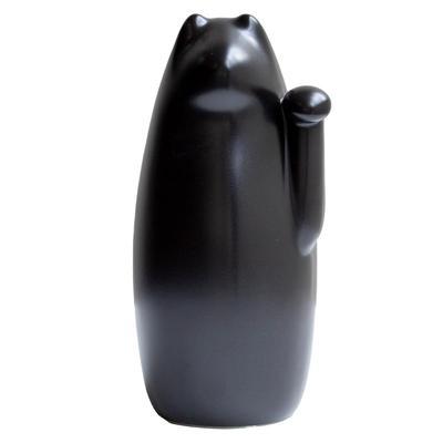 SETOMANEKI Maneki-neko (beckoning Cat) - Seto Ware, Lucky Charm, Ornament, Simple Interior Decoration (black, Medium)
