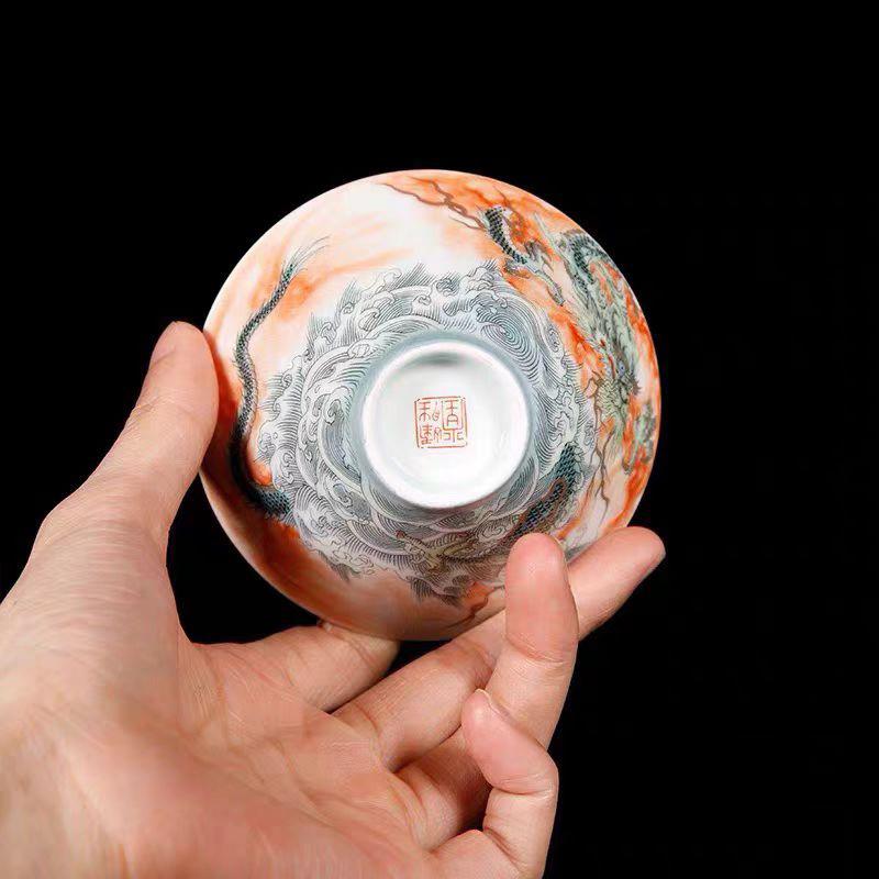Tazza da tè cinese in porcellana Jingdezhen insolita estetica smalto ceramico fatto a mano Loong cerimonia ceramica Per kung fu