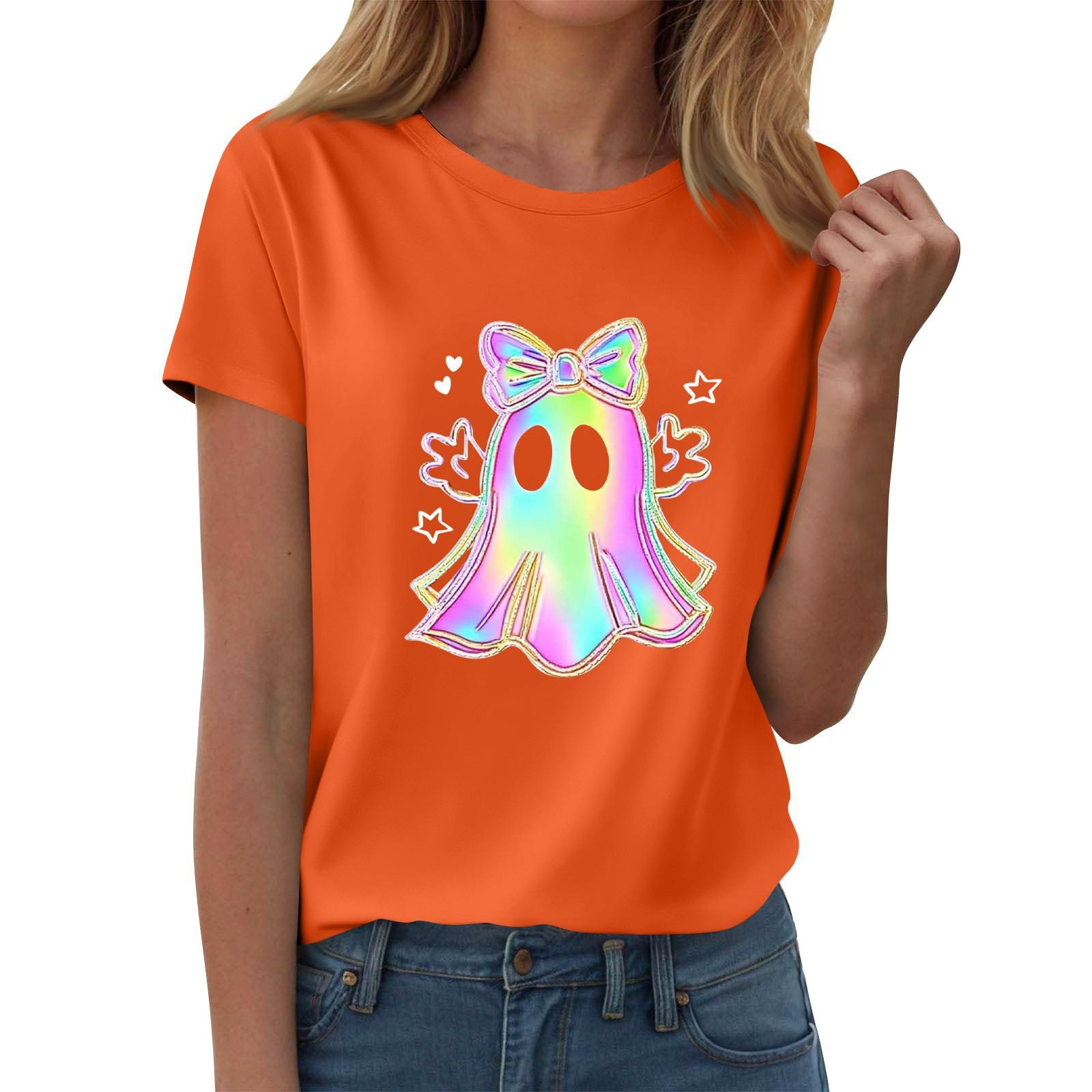 

Women s T-shirts, Women s Short-sleeved Tops, Summer Fashion Round Neck Casual Stylish Shirts, Tunic Tops S помаранчевий