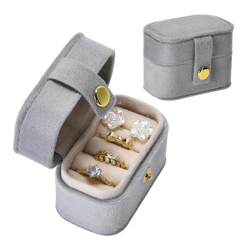 Portable Jewelry Box Pu Mini Ring Box Earring Storage Jewelry Box Snap Button
