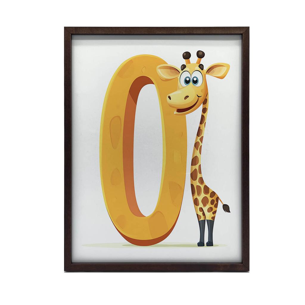 Poster Smiling Giraffe At The Letter "O Poster Smiling Giraffe At The Letter "O, 50X70 Cm, Unframed, Premium Canvas On Stretcher