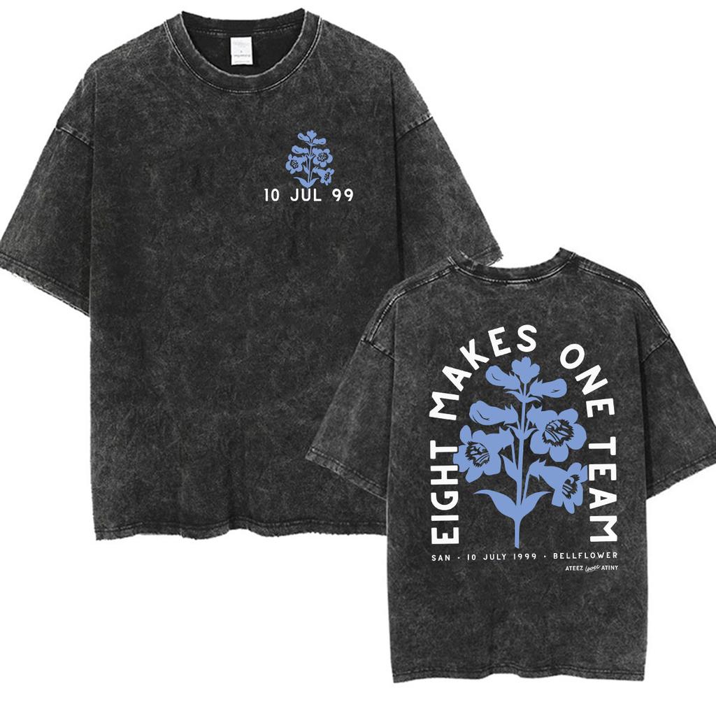 Vintage Washed Ateez Yunho Kpop Band Album 2026 TShirt Mens Women Hip Hop Loose Korean Fashion Short Sleeve T Shirt Streetwear