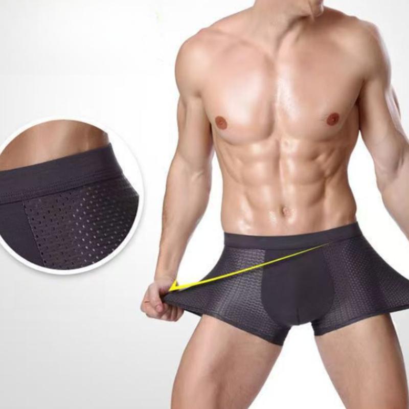 2PCS Men's Panties Men Underwear Boxer Shorts Summer Ice Silk Mesh Breathable High Quality Hole Shorts Male Sexy Underpant