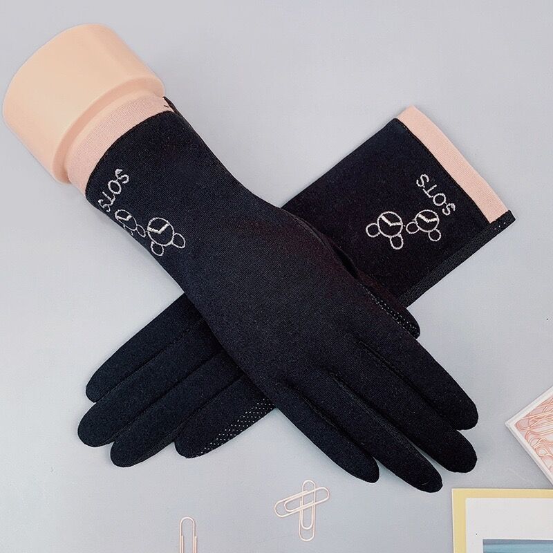

Driving Sun Protection Gloves Women Thin Summer UV Protection Elastic Touch Screen Riding Non-Slip Breathable Cotton Short Black-Cartoon All yards