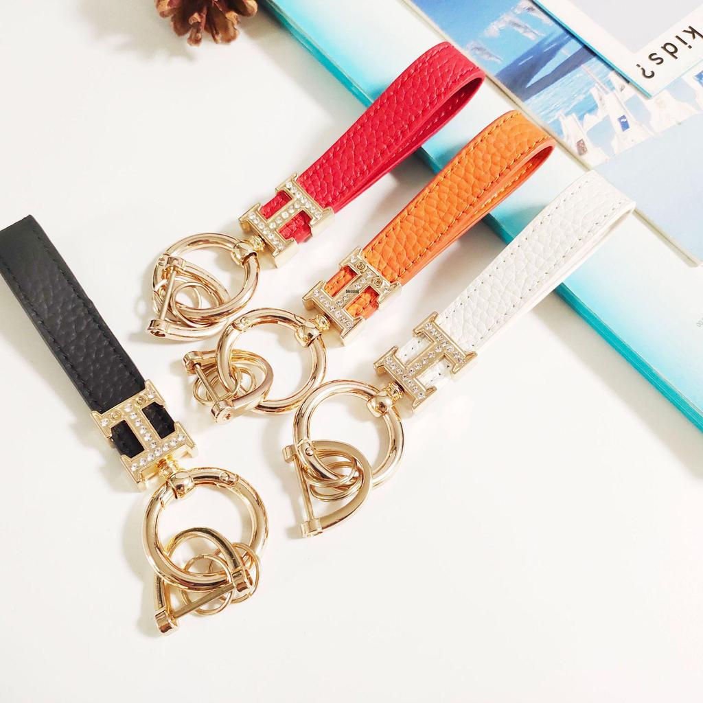 Goddess Diamond-Studded H-Shaped Lychee Grain Car Keychain - TikTok Hot Style, High-End Fashion