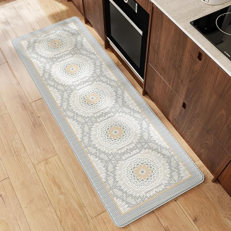 Ins Style PU Leather Kitchen Floor Mat Nordic Oil and Water Resistant Carpet Washable Thickened Anti Slip and Anti Fall Foot Pad