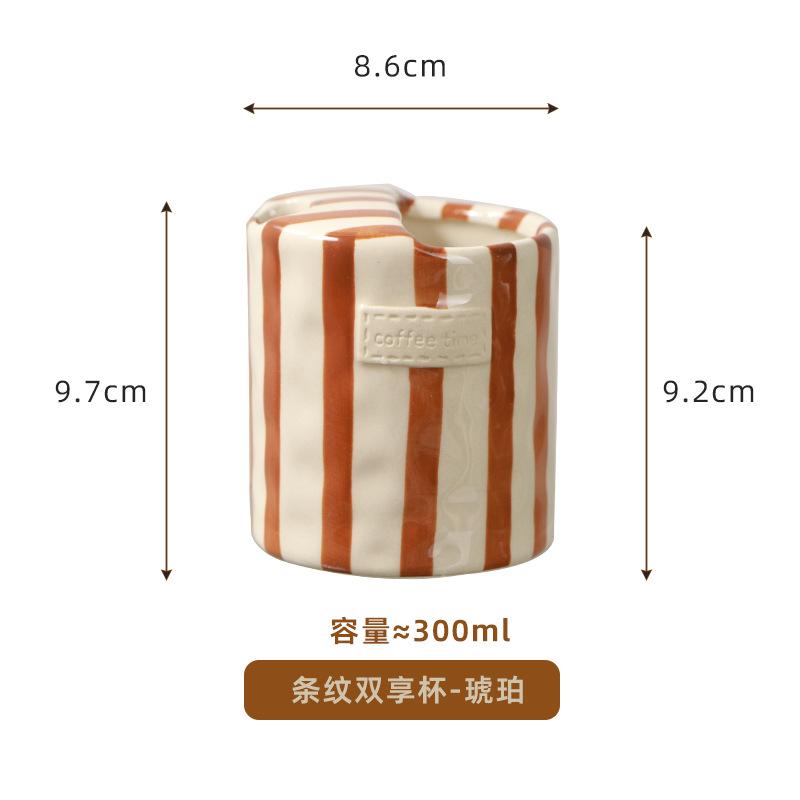 Minimalistische gestreepte handgetekende kop en schotel set, keramische melkkoffiekop, 280ml/9.5oz afternoon tea koffiekop, huishoudelijk drinki