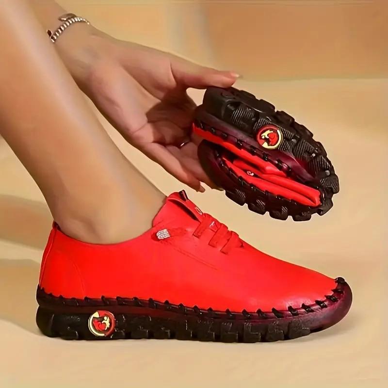 Soft Leather Shoes Comfortable Flat Lace-up Shoes Beef Tendon Sole Soft Bottom Soft Surface Plus Size Women's Shoes