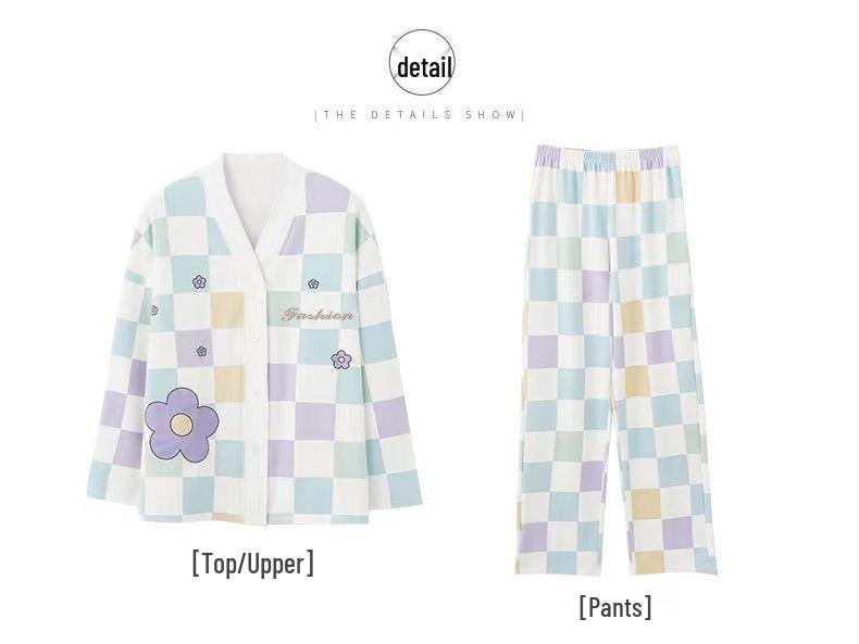 Autumn V-Neck Women's Pajamas Set: Cute Long-Sleeve, Plus-Size Homewear for Spring/Autumn.