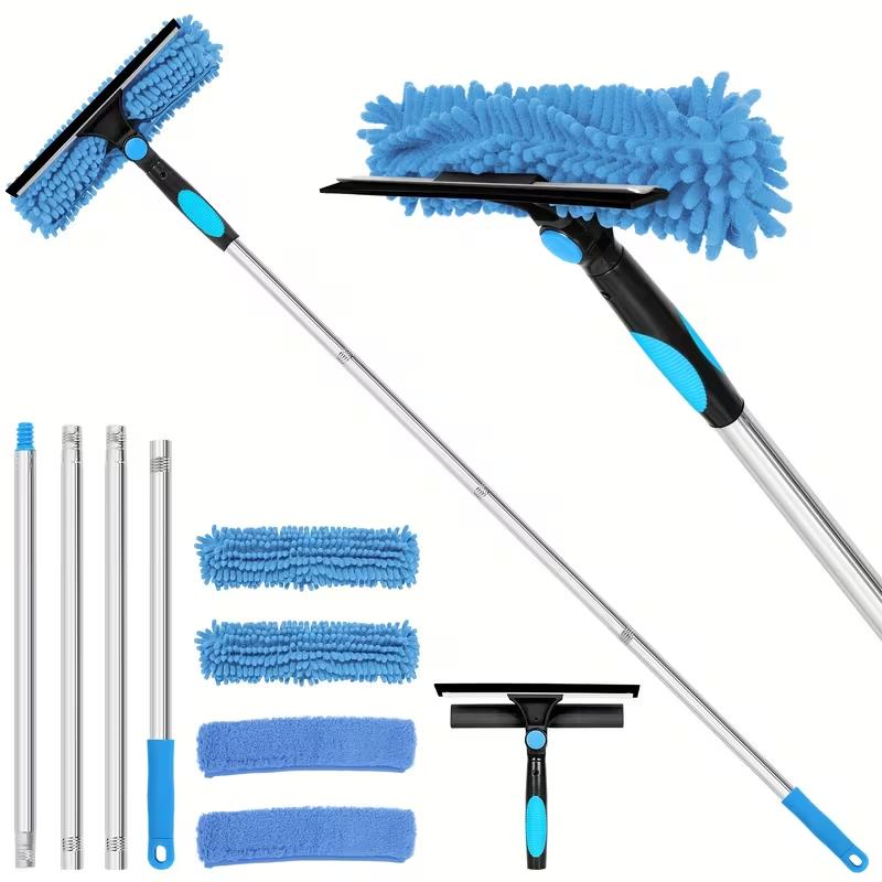

Squeegee Window Cleaner 2 In 1 Rotatable Cleaning Tool Kit With Extension Pole Window Cleaning Kit With Bendable Head For Indoor синий