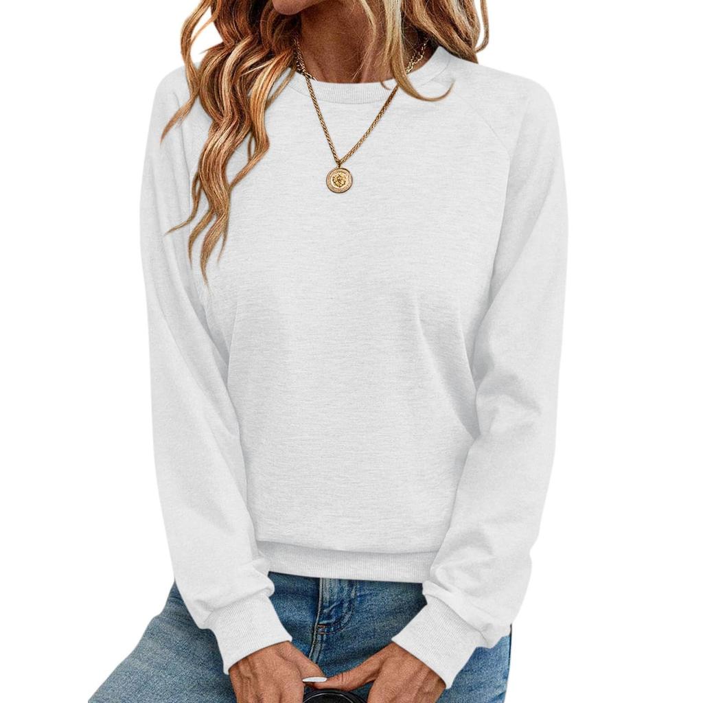 Women's Round Loose Neck Sweatshirt Long Sleeved Pullover Solid Color Hoodie