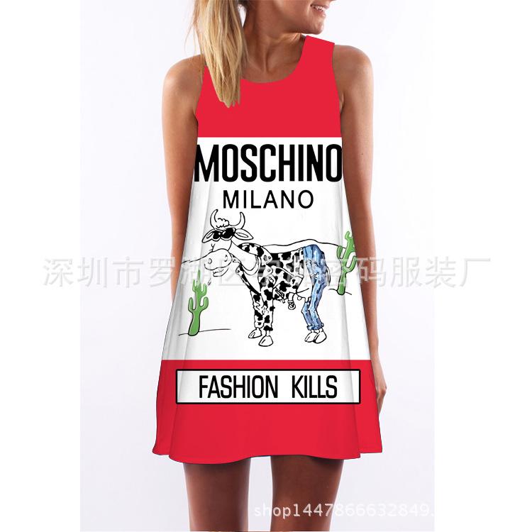 European and American Hot-selling New Digital Printing Round Neck Big Pendulum Loose Off-the-shoulder Medium and Long Vest Sleeveless Dress