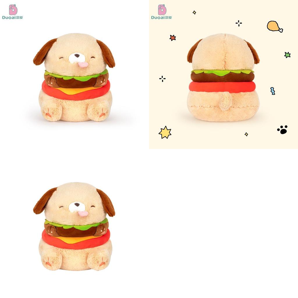 Hamburger Dog Soft Short Fur Plushie Cushion For Girls Bedroom Decor