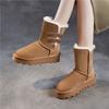 Johnature Wool Thick Soled Snow Boots Versatile Cow Suede Thickened Plush Warm Women's Mid-calf Boots