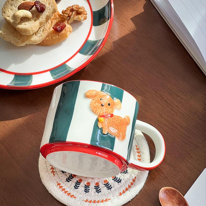Super Cute Hand-Painted Birthday Puppy Dog Ceramic High-Value Christmas Gift Cup Children'S Milk Water Cup