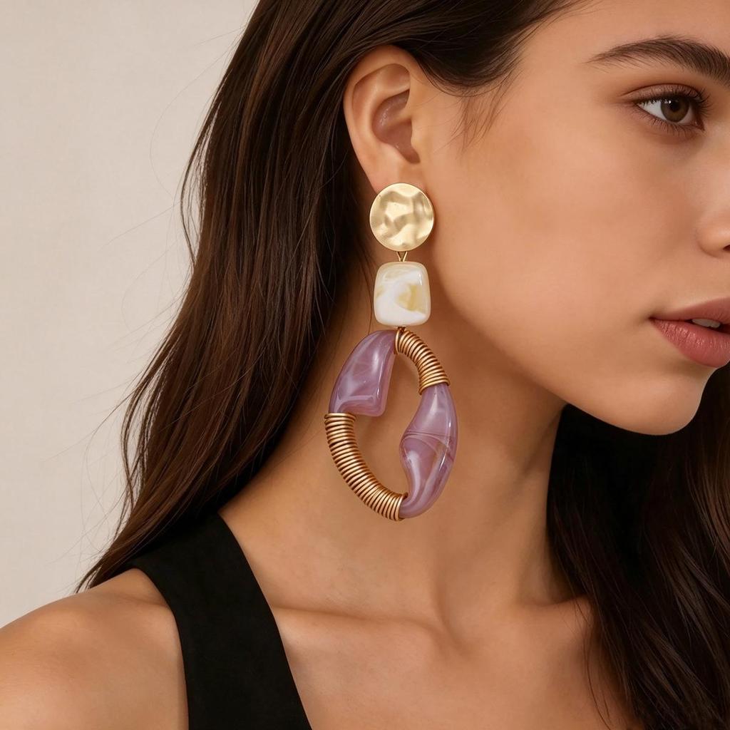 Maillard Retro Purple Oval Gold Wire Wrapped Luxury Earrings for Women
