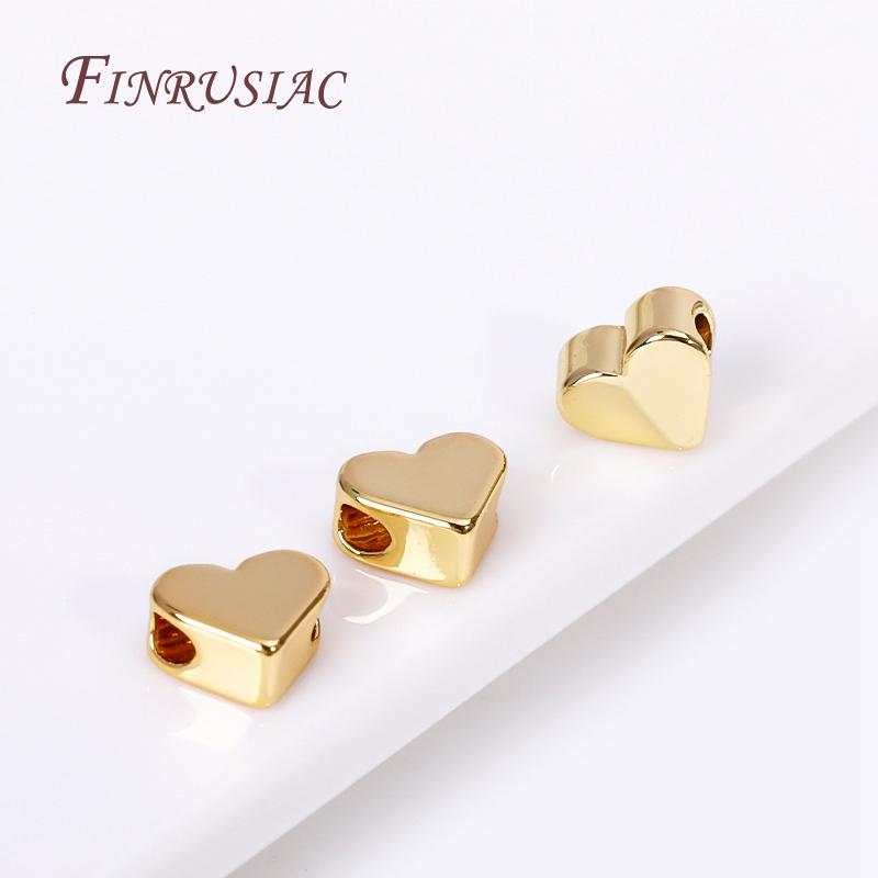 Spacer Separator Bead For Bracelet Necklace Supplies 2 Types 18K Gold Plated Brass Metal Heart Beads DIY Jewelry Making Findings