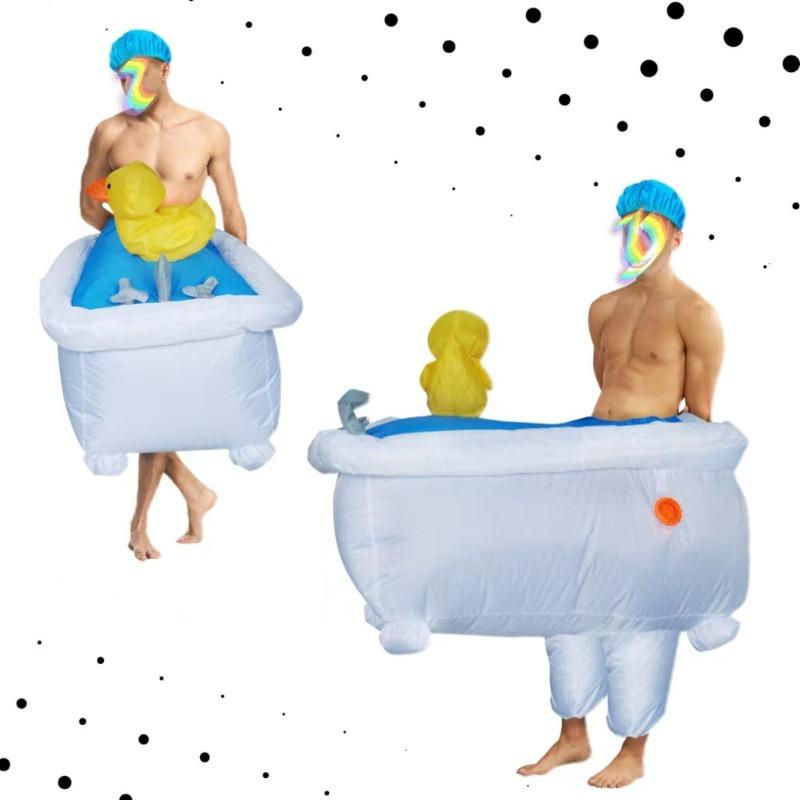 Funny Inflatable Bathtub Duck Costume for Party, Half Body Cartoon Outfit for Singles Day, Walking Bathtub Inflatable Suit