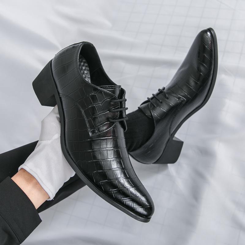 Fashion Luxury High Heel Shoes Men Classic Black Pointed To Dress Shoes For Men Wedding Formal Shoes Oxford Leather Social Shoes Male