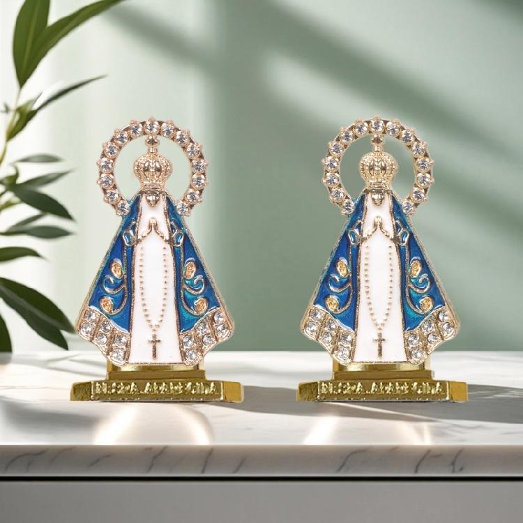 Religious Christian Alloy Prayer Figurine with Enamel and Rhinestones Embellished For Devotional Space Spiritual Accent